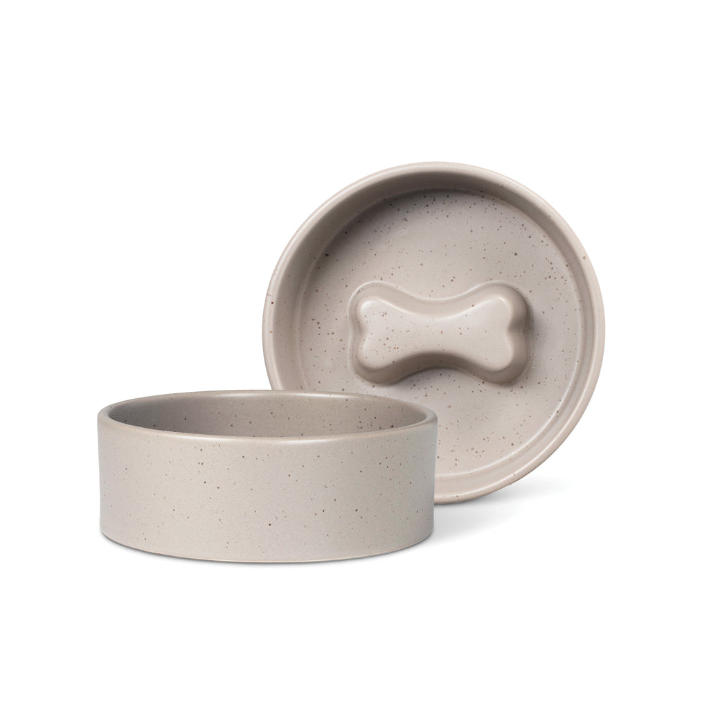 PETSHOP SPECKLED BONE TAUPE SLOW FEEDER DOG BOWL