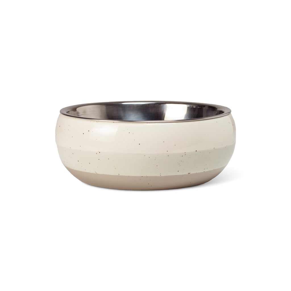 PETSHOP SMALL SPECKLED STRIPE IVORY FEEDER WITH BOWL